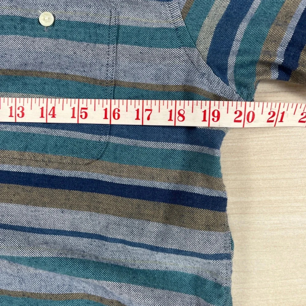 Ezekiel Y2K Mens Medium Blue Teal Striped Short Sleeve Button Down Shirt